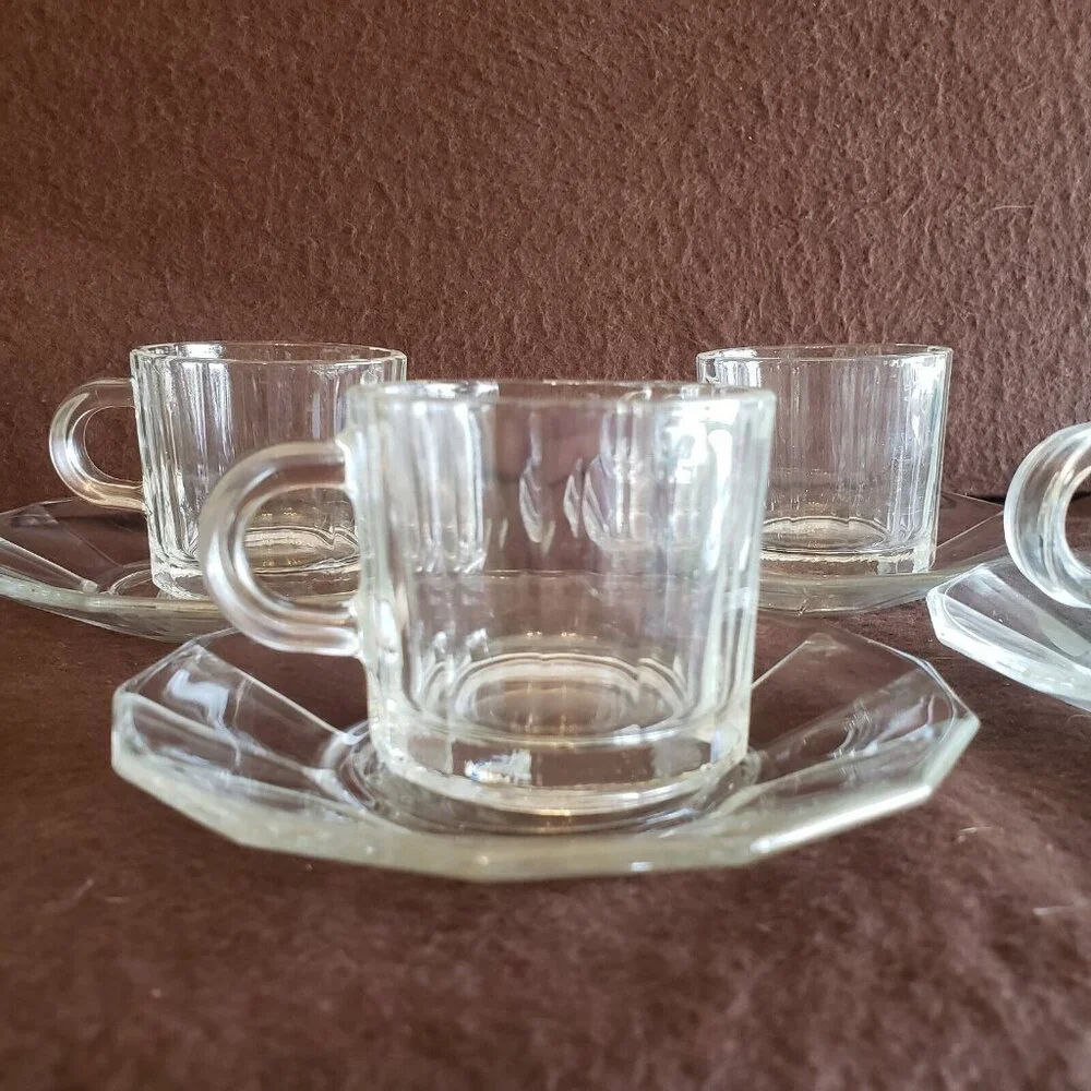 Bormioli‎ Rocco ITALY Clear Demitasse Espresso Cups & Saucers SET 4